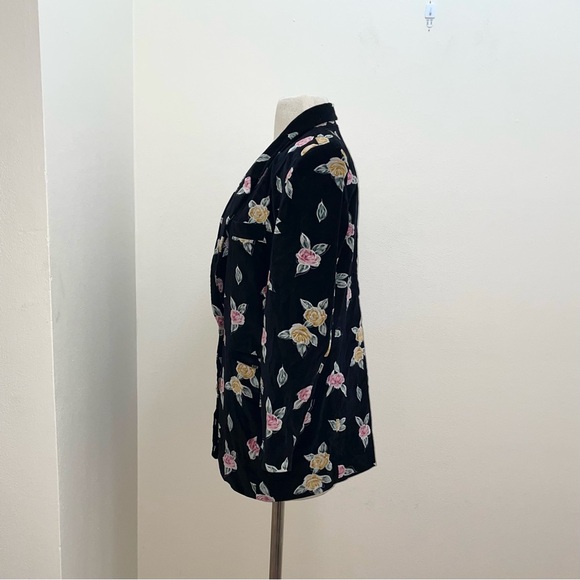 Vintage Black Velvet Gypsy Witchy Etherial Fairie Floral Rose Blazer Size M/L - Picture 3 of 11